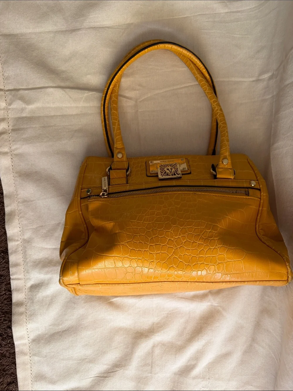 Anne Klein Mustard Croc-Embossed Top-Handle Satchel